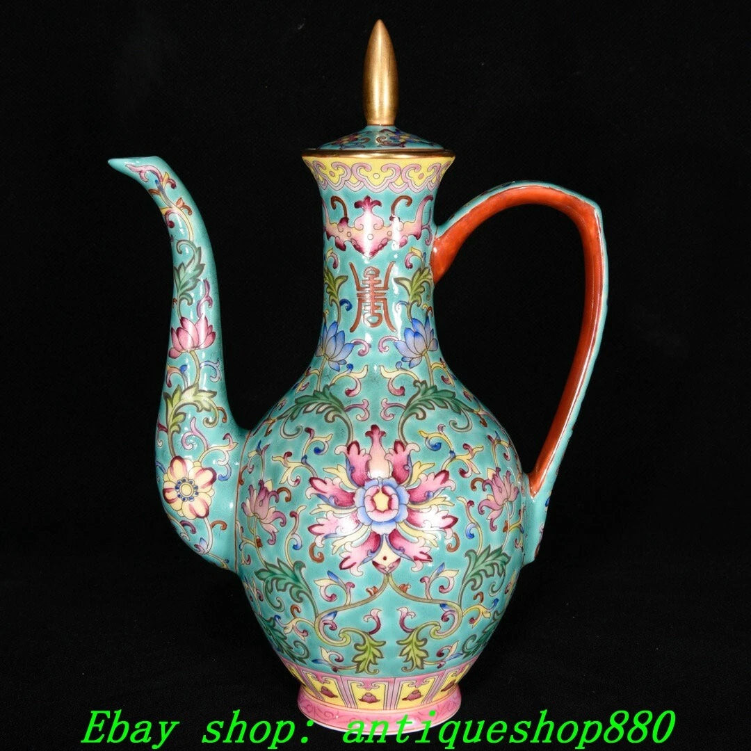 7.8''Qing Yongzheng Marked Enamel Colour Porcelain Flower Tea Pot Cup Mug Set