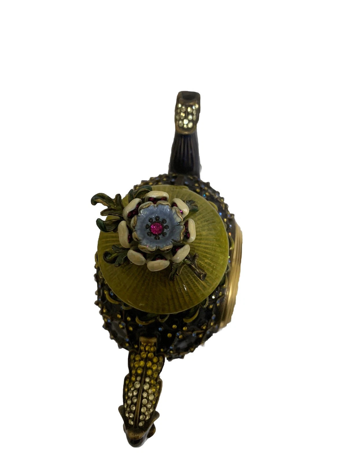 Jay Strongwater Enamel & Swarovski Crystals Lewis Carroll Inspired Teapot Clock