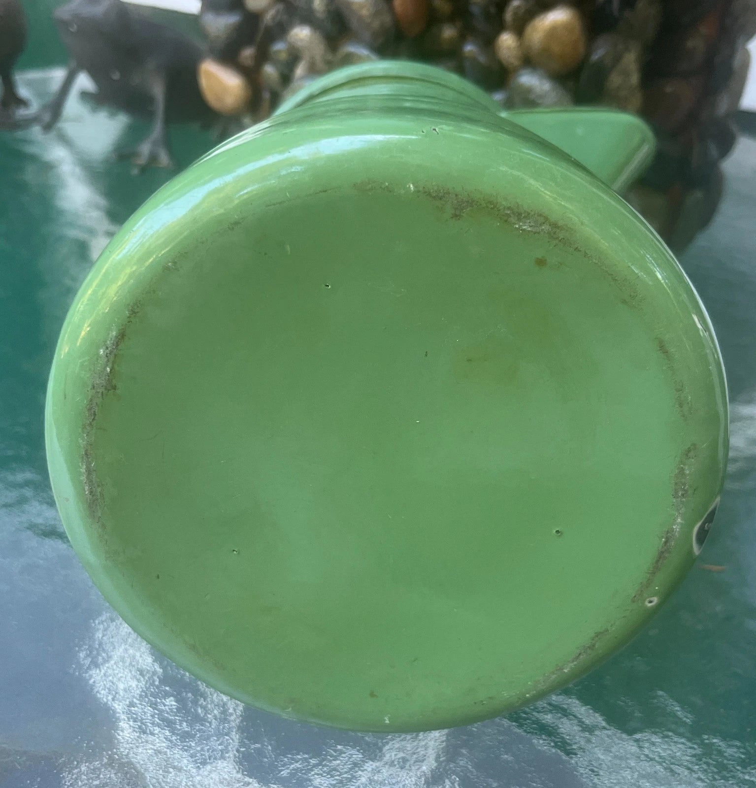 Vintage Jadeite Green Enamel Coffee Tea Pot Cowboy Camping Lid - Heavy