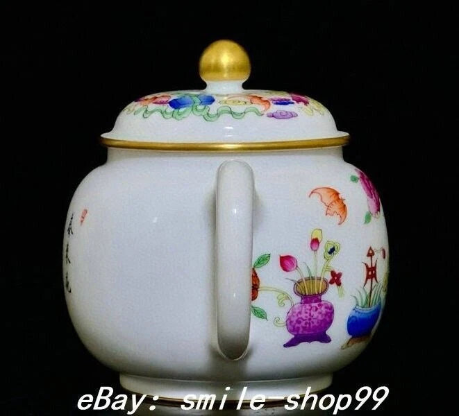 5.5" Qianlong Enamel Colour Porcelain Gilt 8 Auspicious Symbol Kettle Pot