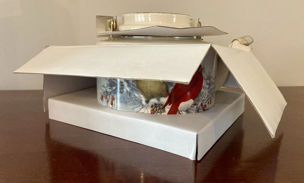 Lenox Winter Greetings Scenic Tea Kettle Enamel Cardinals NEW IN BOX!