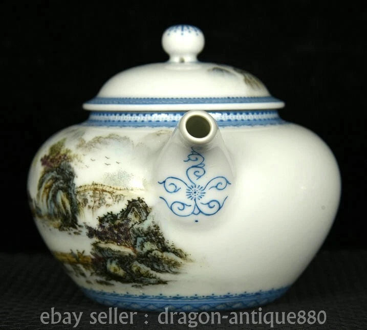 6.4" Ancient China QIanlong Marked Colour Enamel Porcelain landscape Teapot Pot