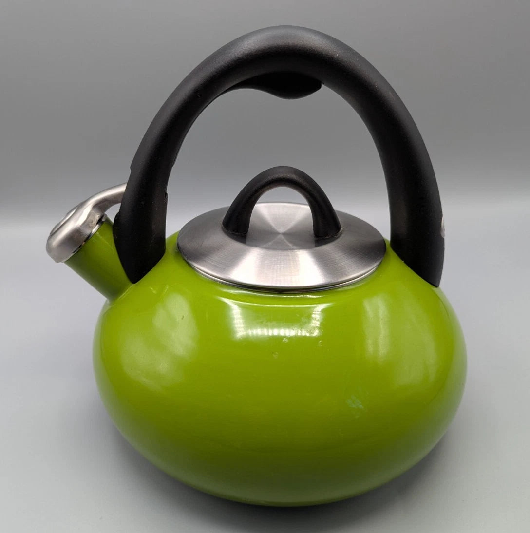 CALPHALON 2 QUART LIME GREEN WHISTLE TEA KETTLE TEAPOT TKE4402 CLEAN W/LID