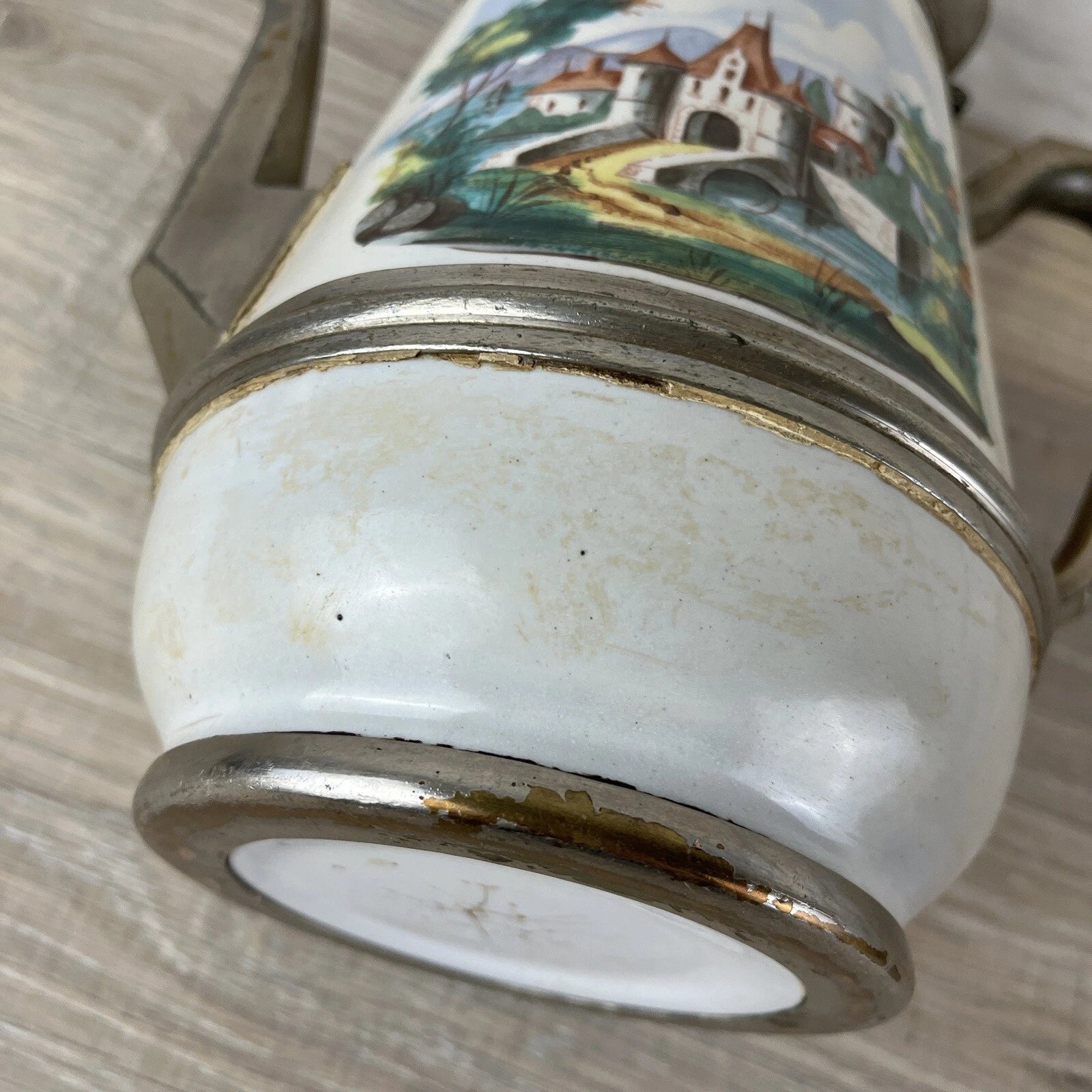 Victorian Pewter Enamelware Teapot & Tea Caddy Sugar Bowl Manning Bowman? Castle