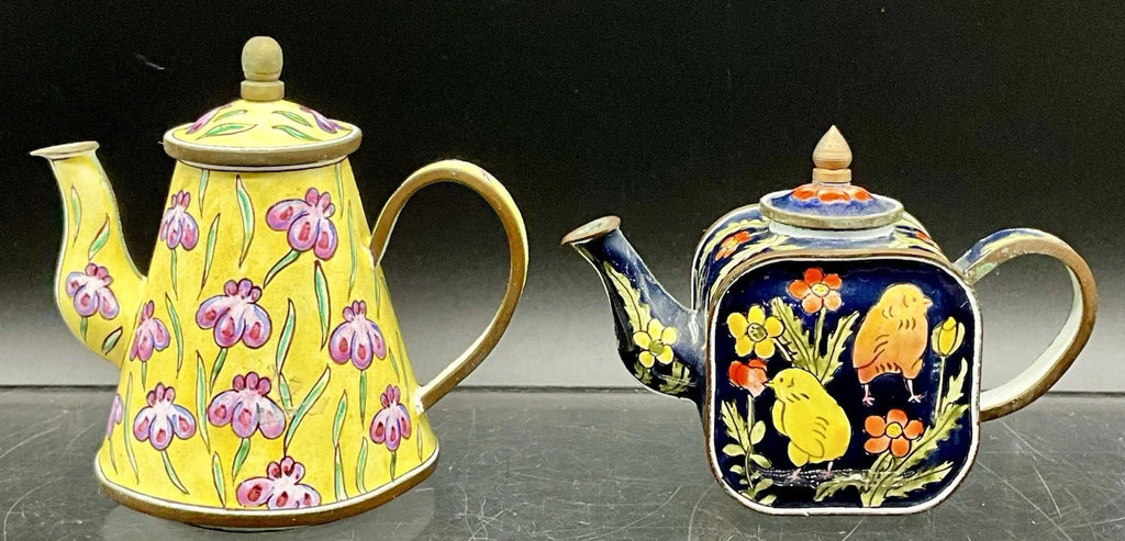 Vintage Enameled Cooper Mini Teapots (2)