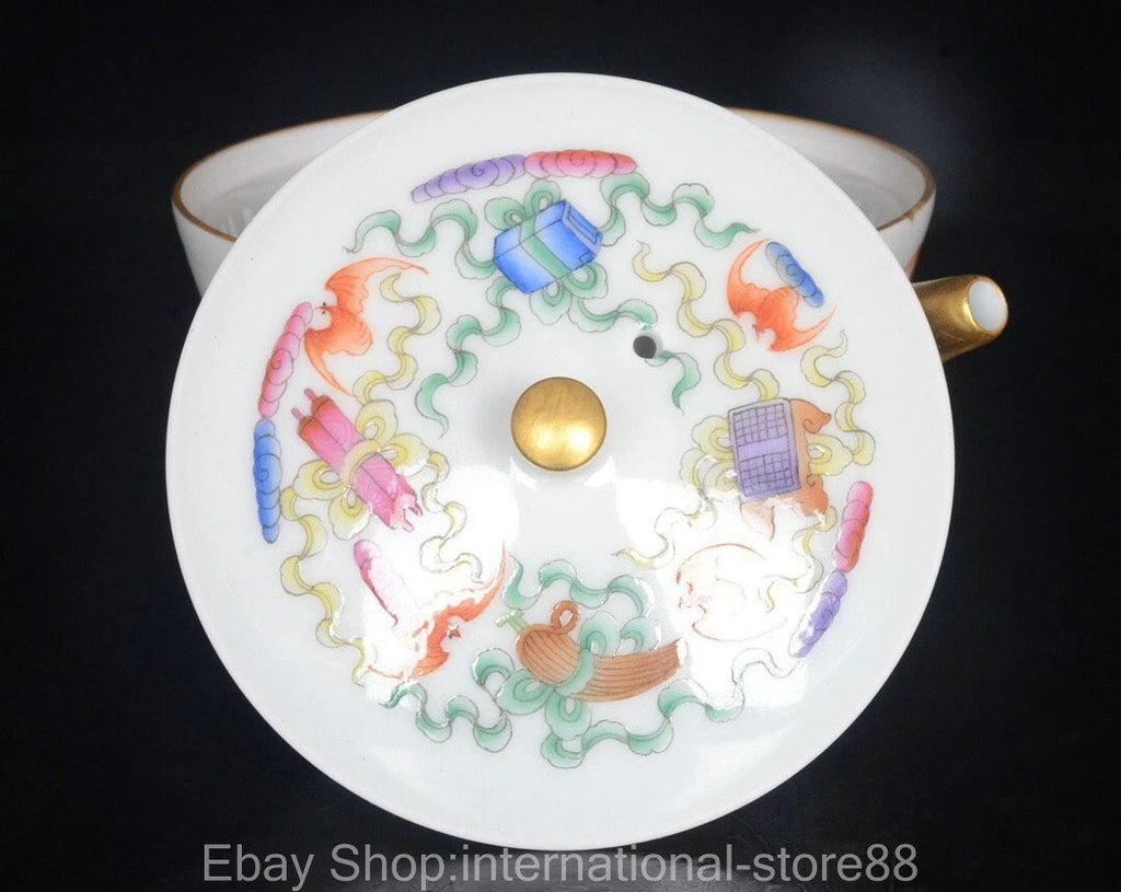 4.4" Qianlong Marked Old Chinese Enamel Porcelain Bat Flower Teapot Teakettle