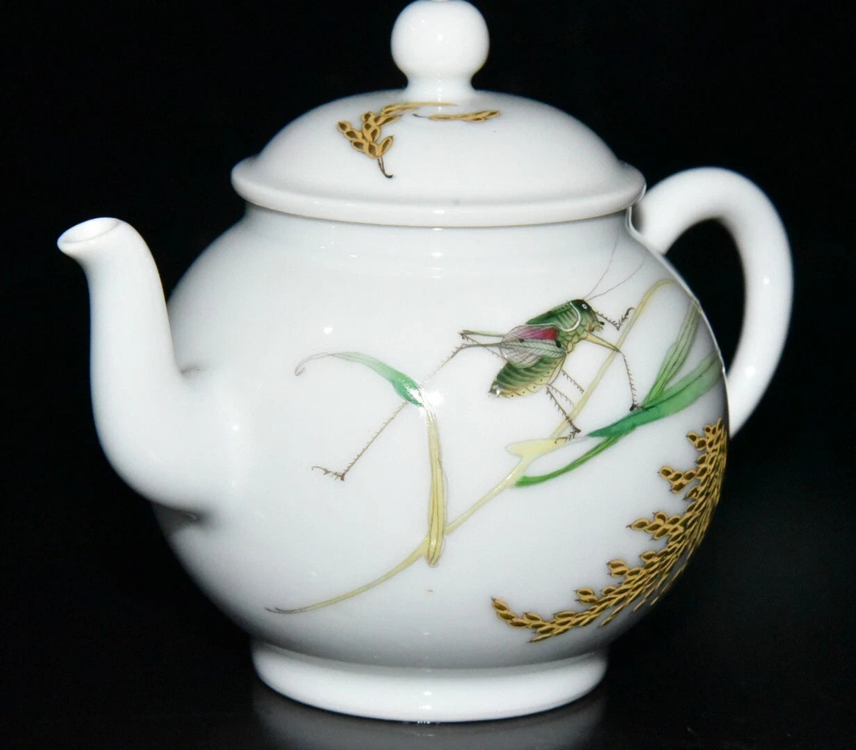 4.3" old antique qing dynasty yongzheng mark porcelain colour enamels cicada pot
