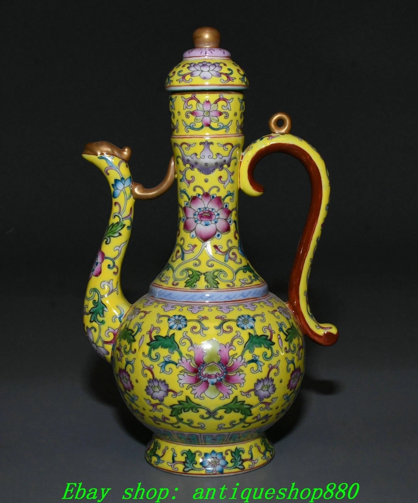 9.8''Qing Yongzheng Enamel Colour Porcelain Gilt Portable Wine Tea Pot Flagon