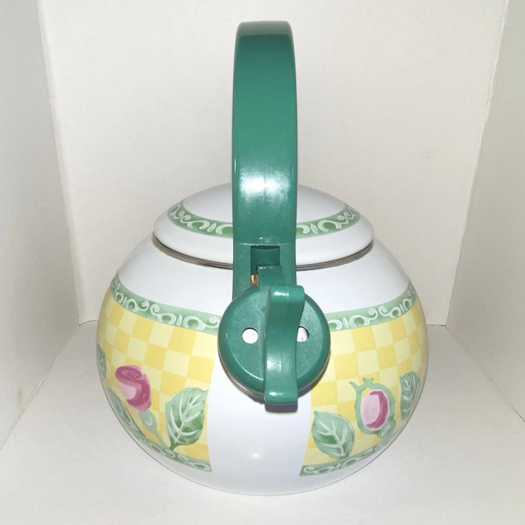 Vintage VILLEROY & BOCH - Metal & Enamel Whistler Tea Kettle "A Rose" ~ Roses