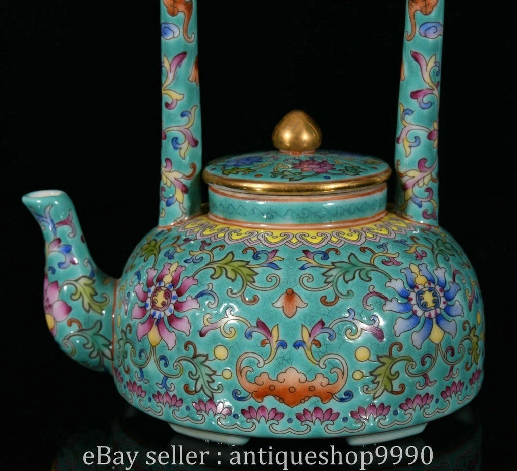 5.4" Qing Yongzheng Marked Enamel Colour Porcelain Flower Wine Tea Pot Flagon