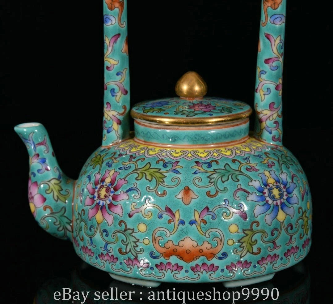 5.4" Qing Yongzheng Marked Enamel Colour Porcelain Flower Wine Tea Pot Flagon