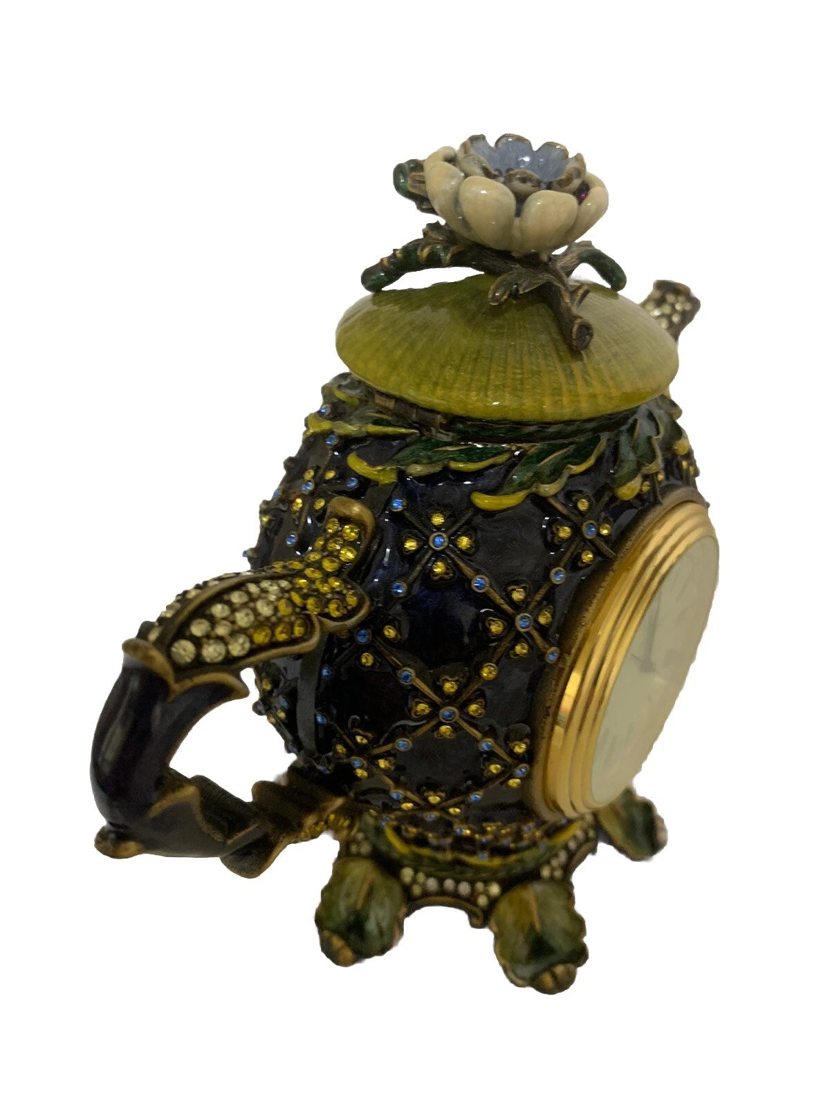 Jay Strongwater Enamel & Swarovski Crystals Lewis Carroll Inspired Teapot Clock