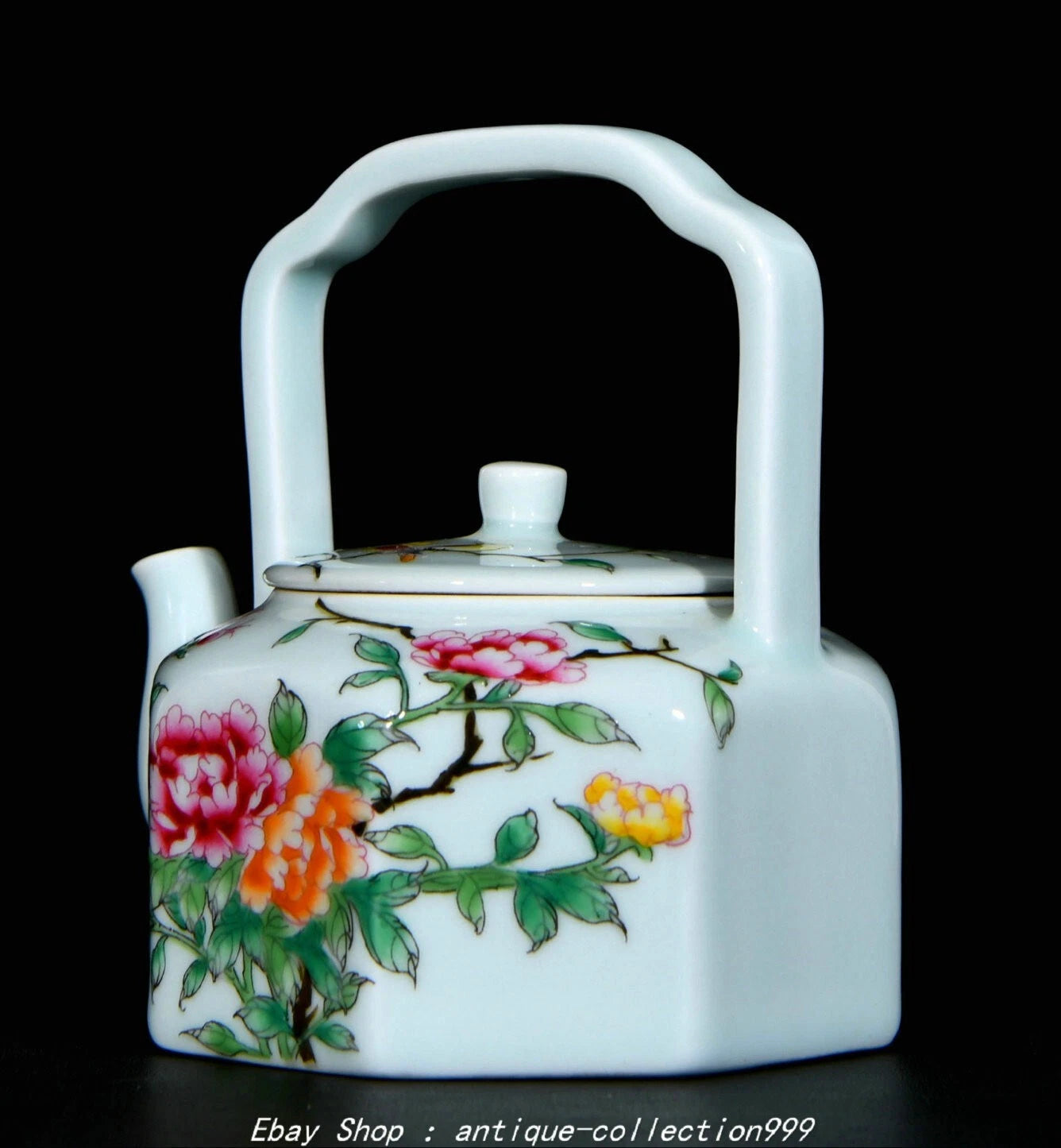 7"Yongzheng Enamel Colour Porcelain Flower Bird Word Pattern Wine Tea Pot Flagon