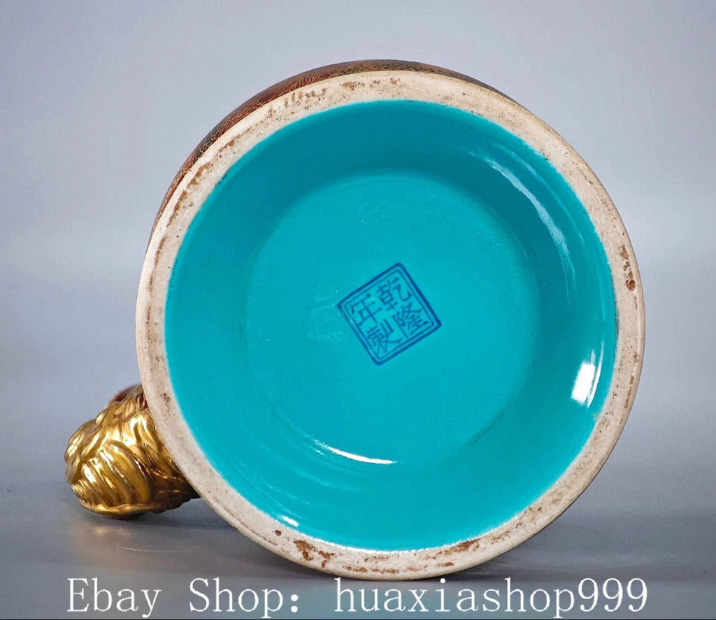 Qianlong Dynasty Enamel Colour Porcelain Gilt Dragon Phoenix Wine Tea Pot Flagon