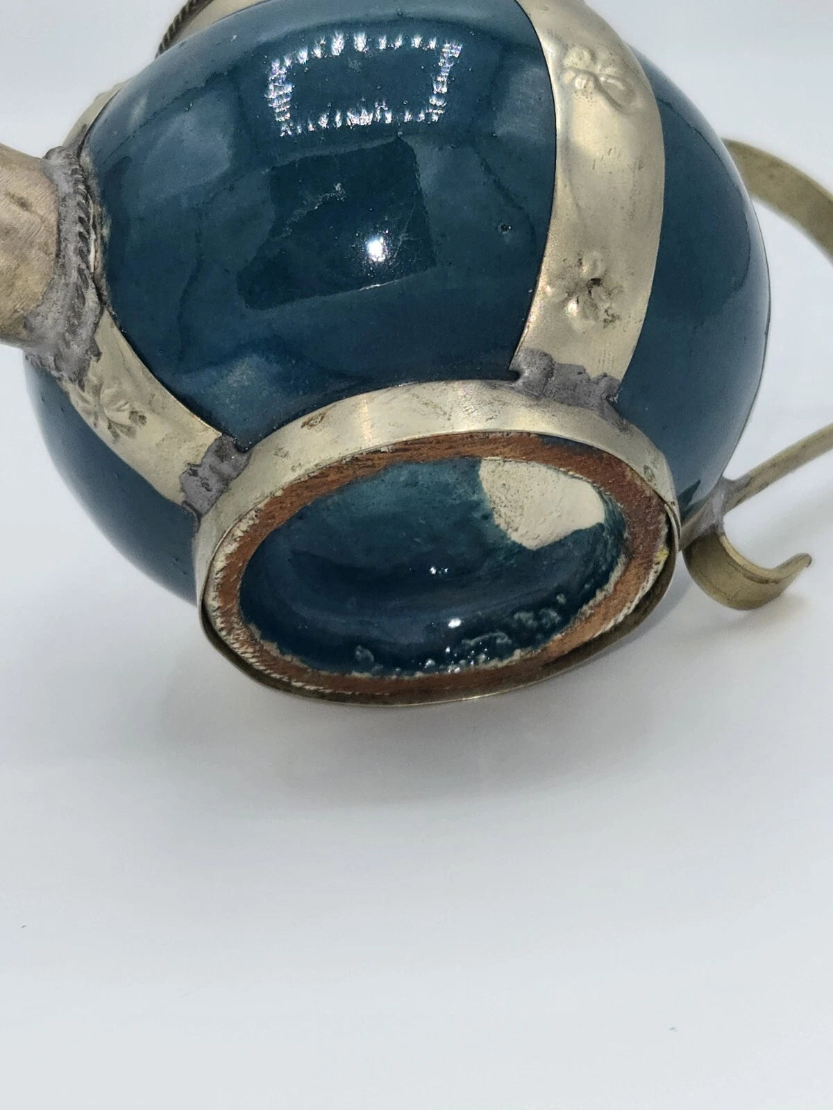 Vintage Moroccan Blue Ceramic Ornate Decorative Incense Teapot