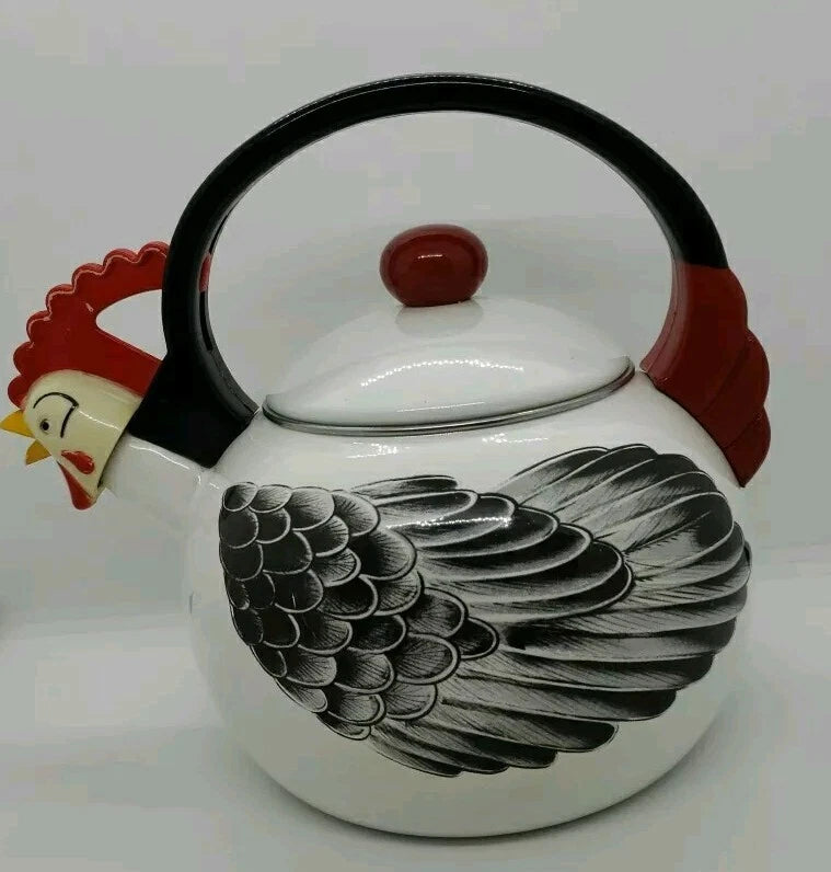 M. Kamenstein, Inc 1986 Enamel Rooster/Chicken Teapot Tea Kettle