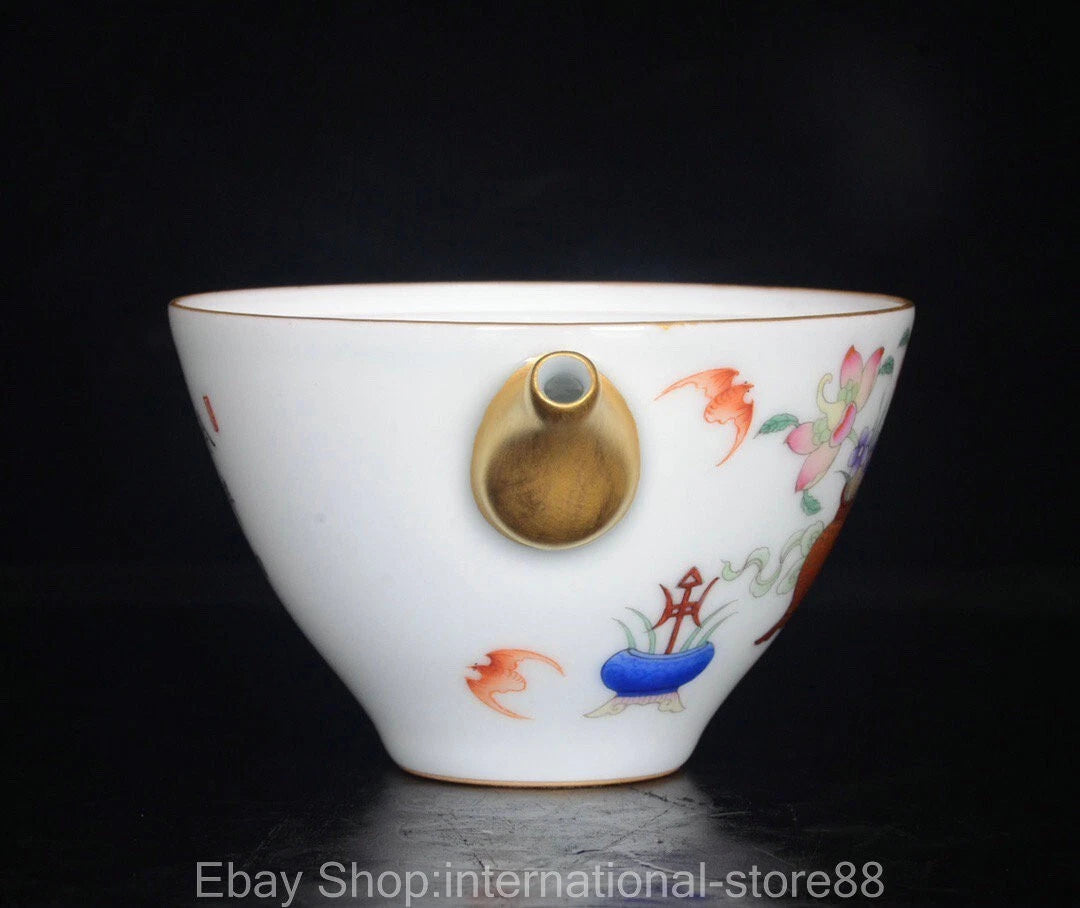 4.4" Qianlong Marked Old Chinese Enamel Porcelain Bat Flower Teapot Teakettle