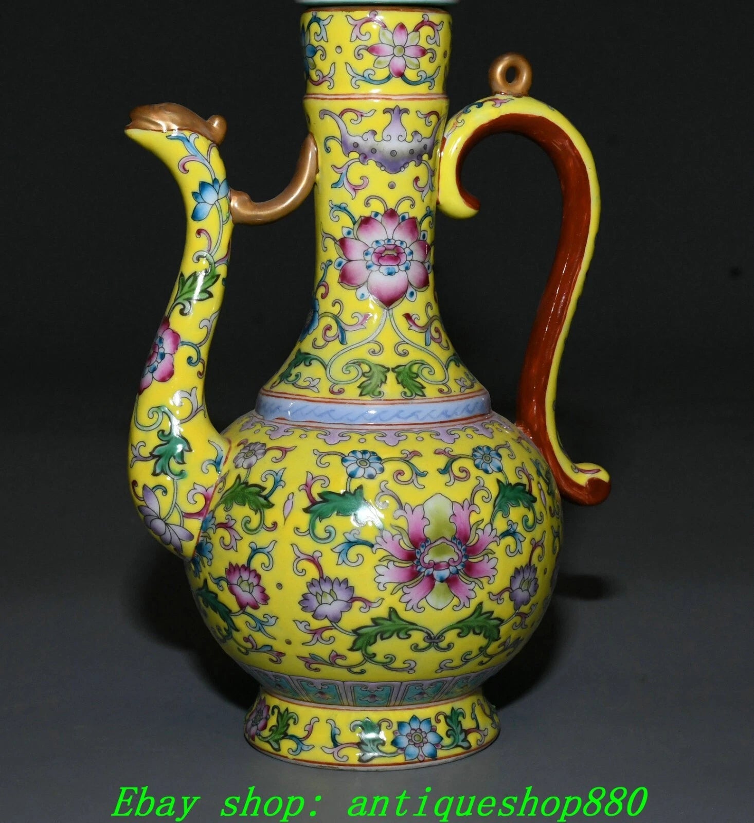 9.8''Qing Yongzheng Enamel Colour Porcelain Gilt Portable Wine Tea Pot Flagon