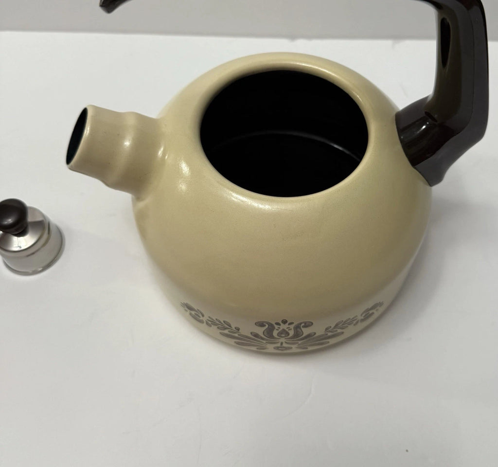 Vintage Pfaltzgraff Village Enamelware Whistling Tea Kettle MCM Tea Pot