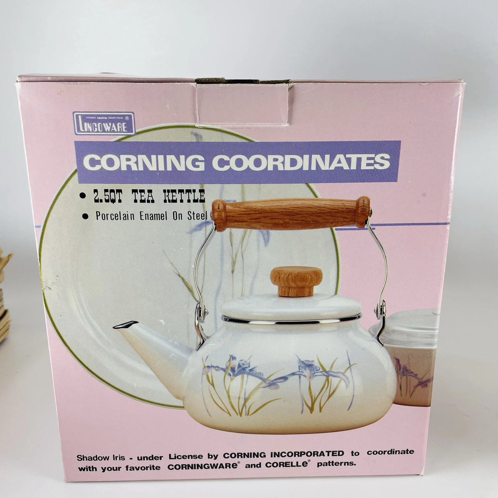 VTG Lincoware Corelle Coordinates SHADOW IRIS Tea Kettle Pot Enamel Over Metal