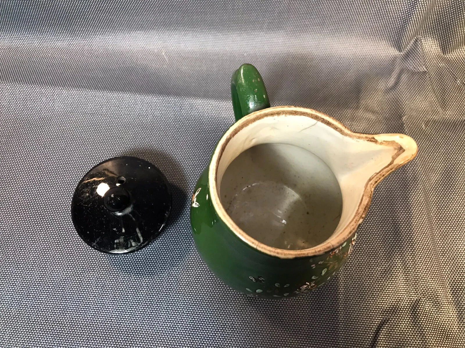 Old small ceramic teapot from St Uze with painted enamel decoration Revol