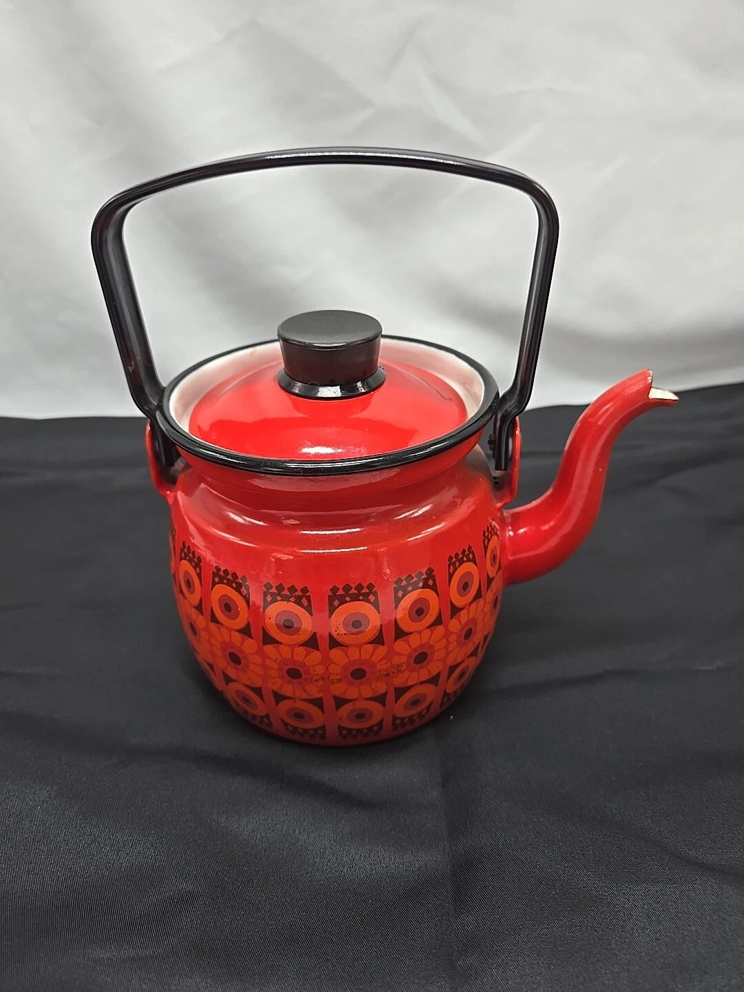 Vintage MCM Finel Kaj Franck Red Enamel Coffee Teapot Finland Retro Cast Iron