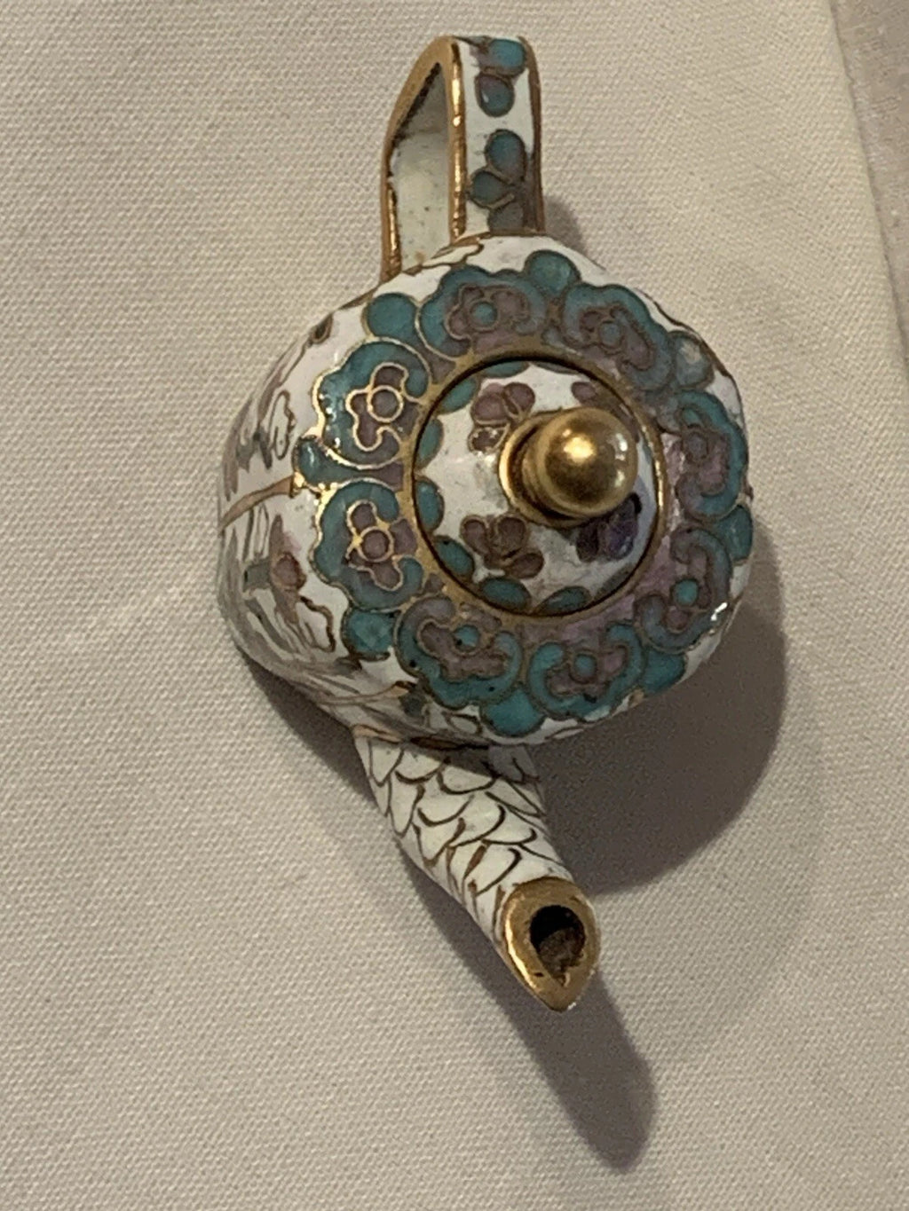 Miniature Floral Enamel Cloisonné Teapot Blue/Mauve/White Florals