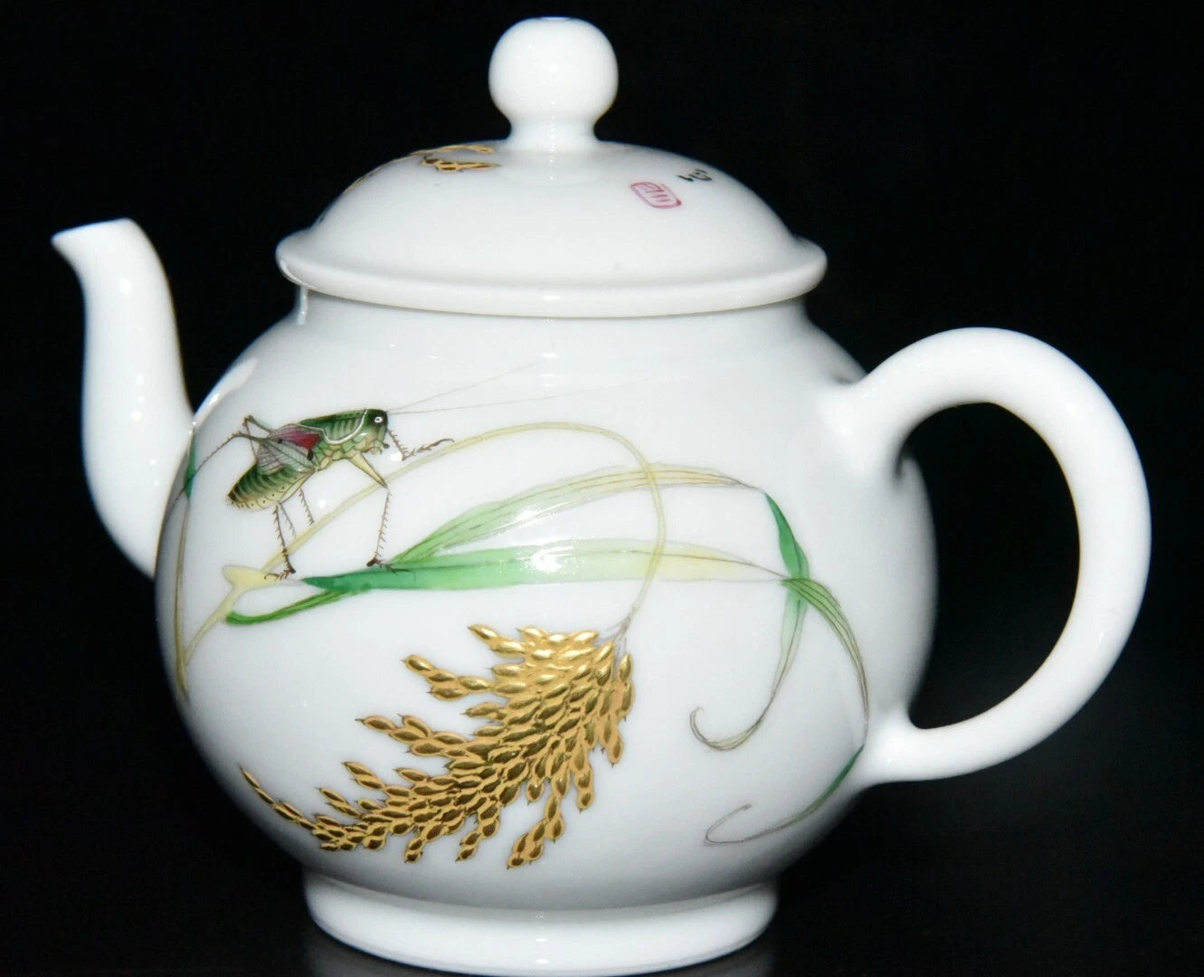 4.3" old antique qing dynasty yongzheng mark porcelain colour enamels cicada pot
