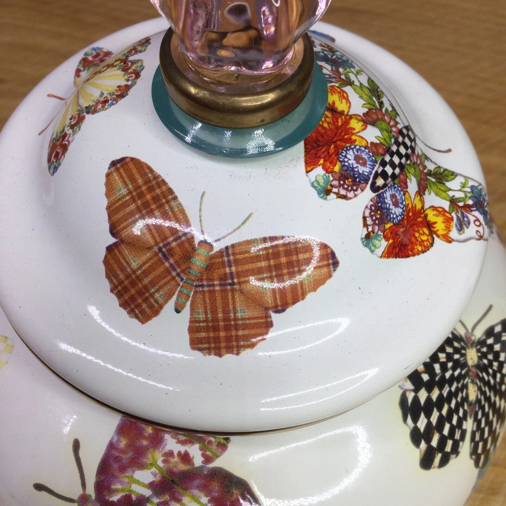 MacKenzie Childs Butterfly Garden White 4 Cup Enamel Teapot Kettle Small Retired