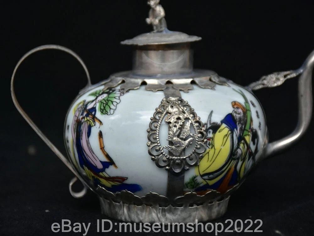 6" Old Chinese Copper Enamel Porcelain Dynasty Beauty Belle Teapot Kettle Statue