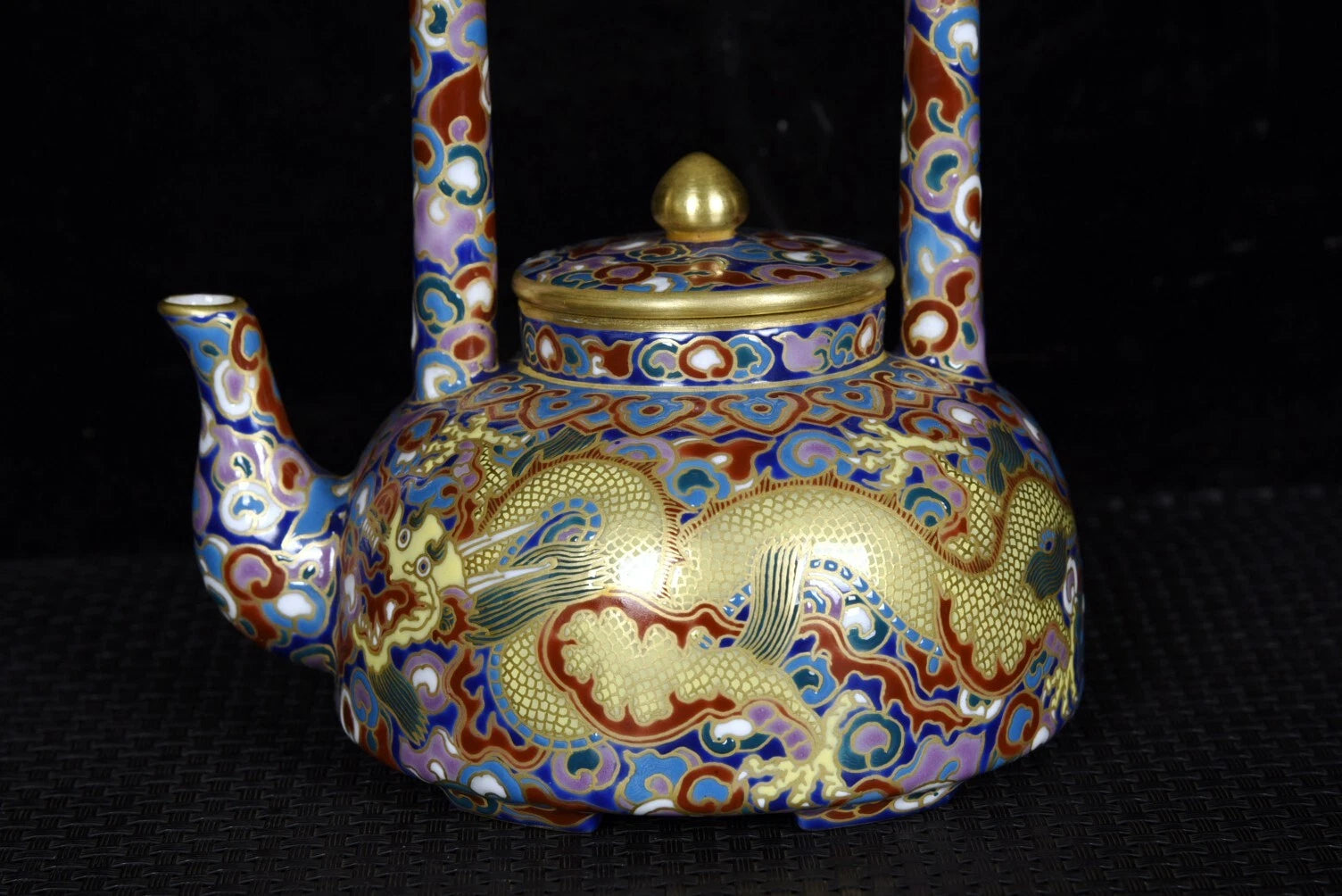 5.5" Old dynasty Porcelain qianlong mark colour enamels gilt cloud Dragon Teapot