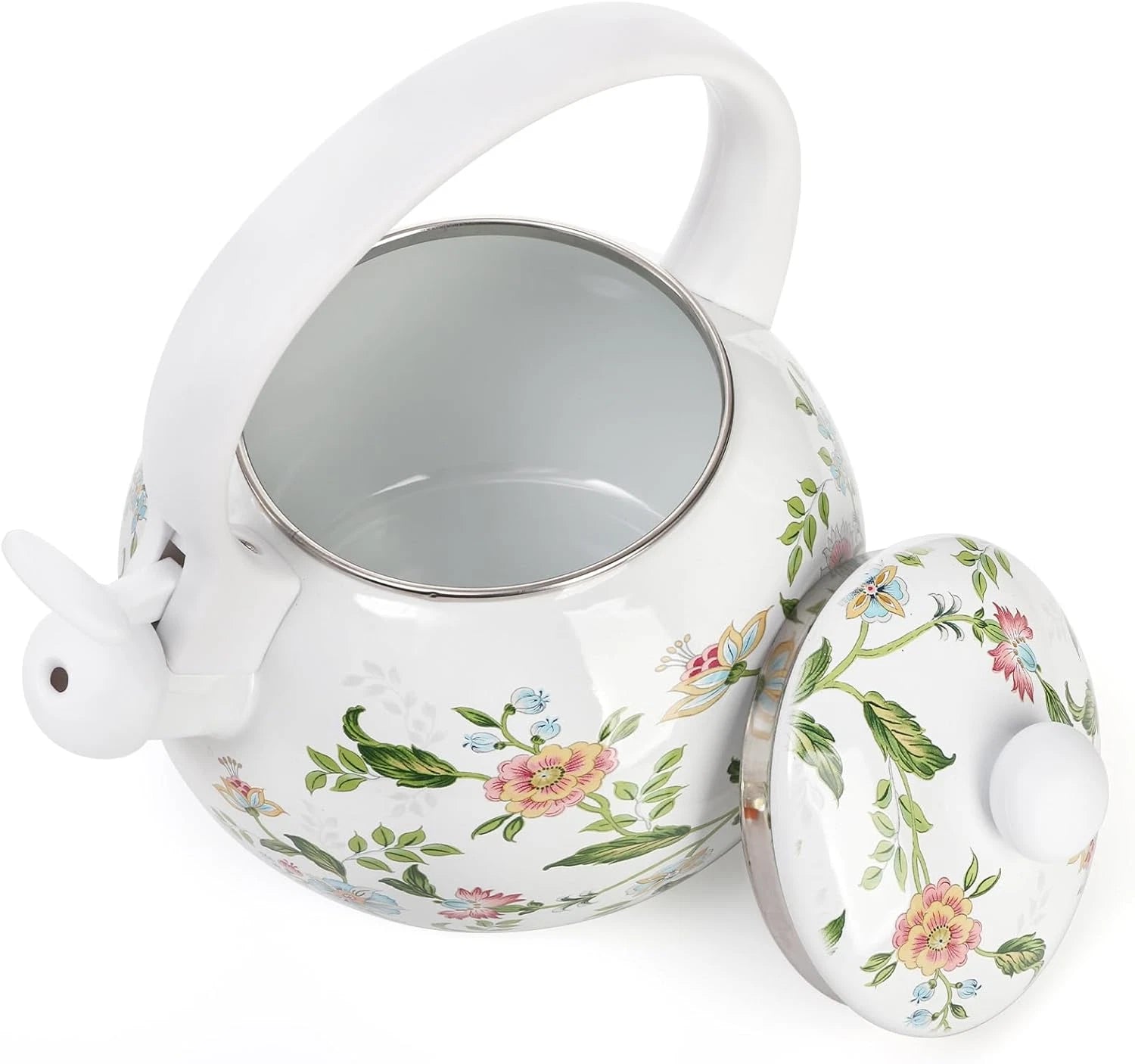 2.3 Quart Vintage Enamel Tea Kettle Whistling Tea Kettle for Stove Top Floral