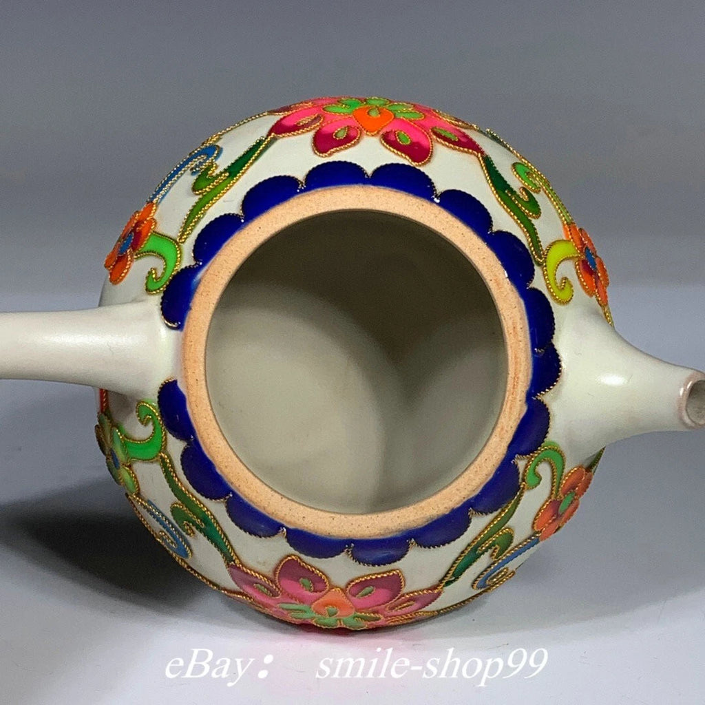5.1"Song Dynasty Ru Kiln Enamel Colour Porcelain Gilt Flower Wine Tea Pot Flagon