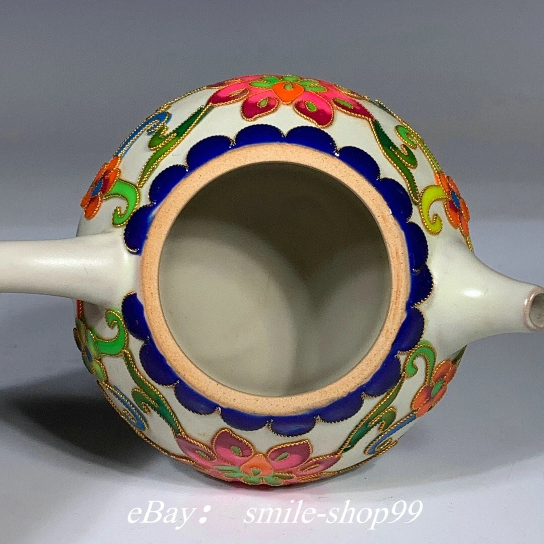 5.1"Song Dynasty Ru Kiln Enamel Colour Porcelain Gilt Flower Wine Tea Pot Flagon
