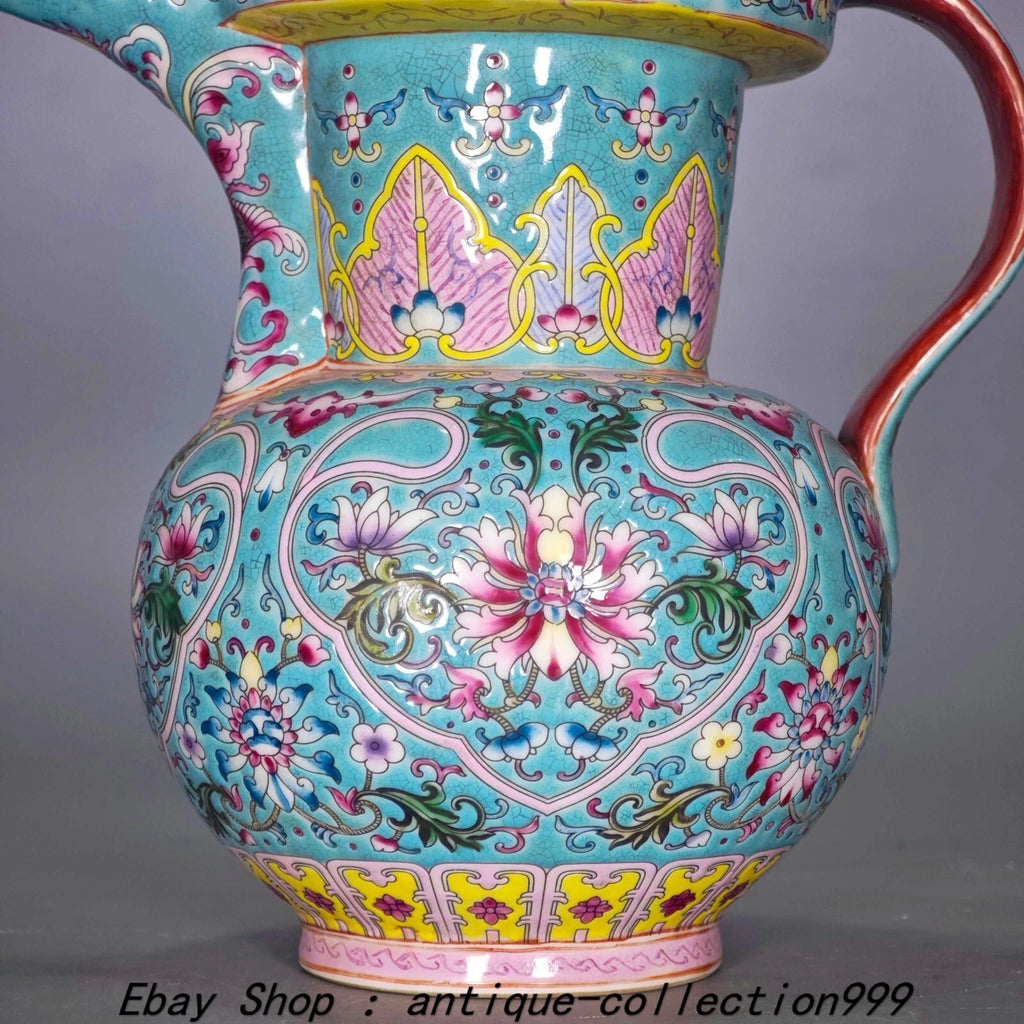 9.4" Yongzheng Enamel Colour Porcelain Gilt Lotus Flower Wine Tea Pot Flagon