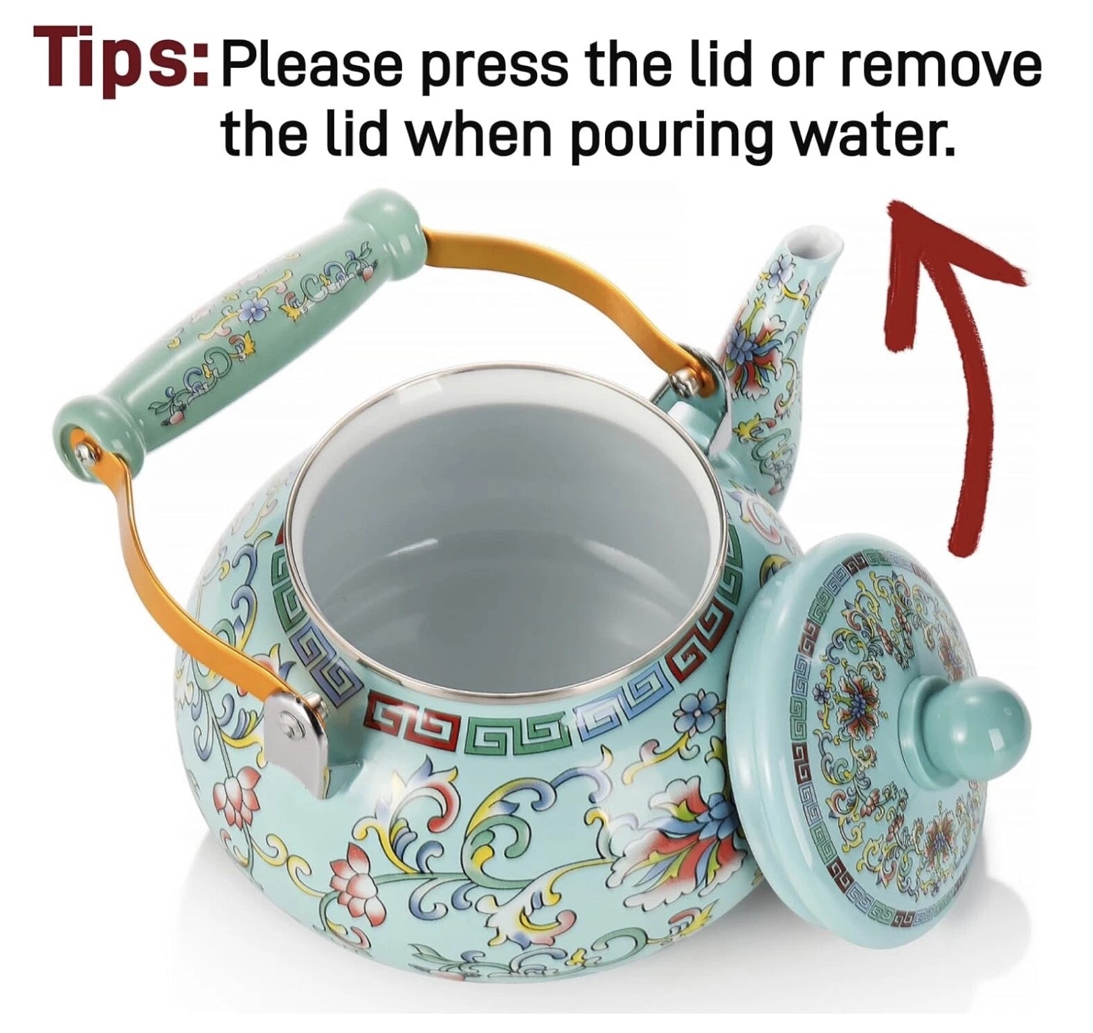 2.6QT Floral Enamel Tea Kettle with Ceramic Handle – Vintage Stovetop Pot