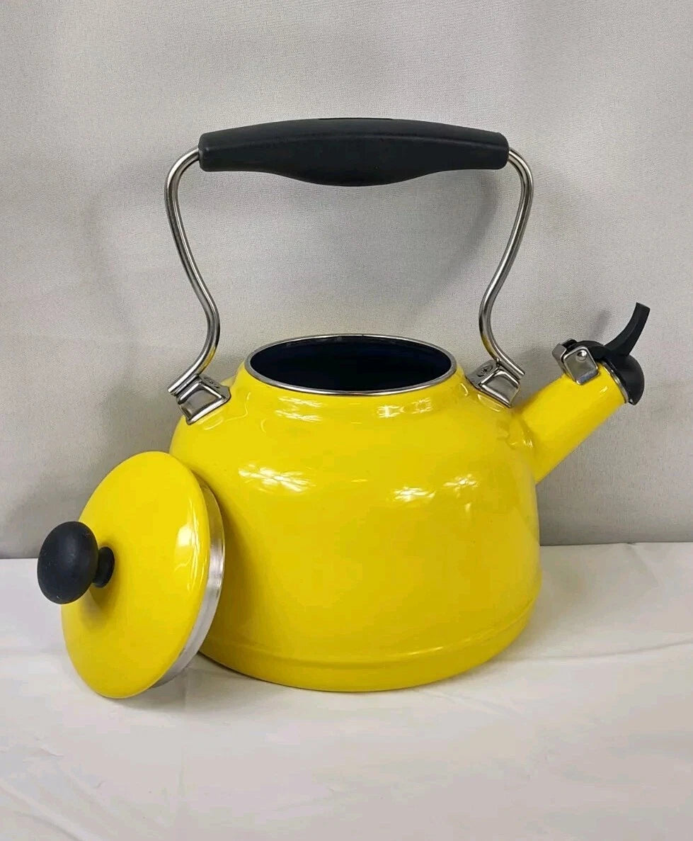 Chantal Yellow Enamel With Stainless Steel Whistling Tea Kettle Teapot Kitchen
