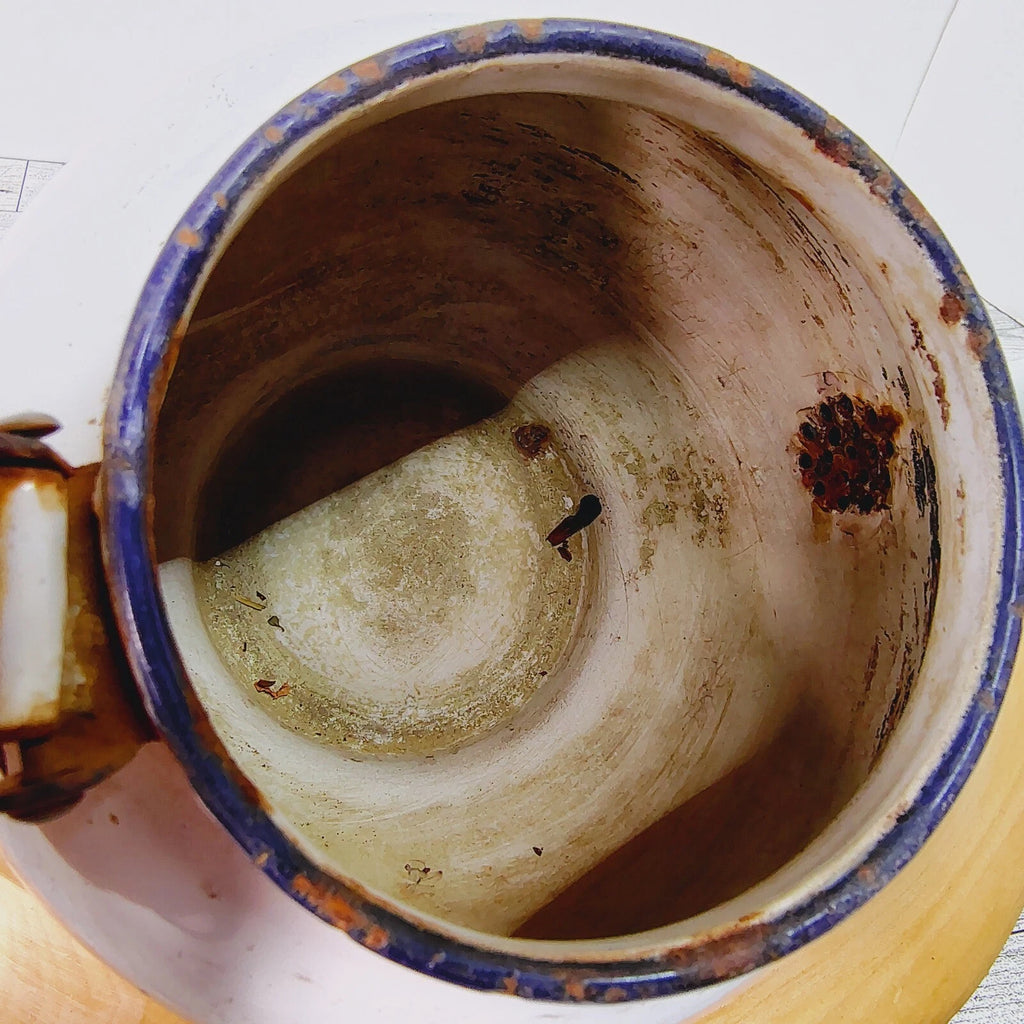 Vtg Enamelware Teapot Kettle Farmhouse Decor Rustic Kitchen White Primitive