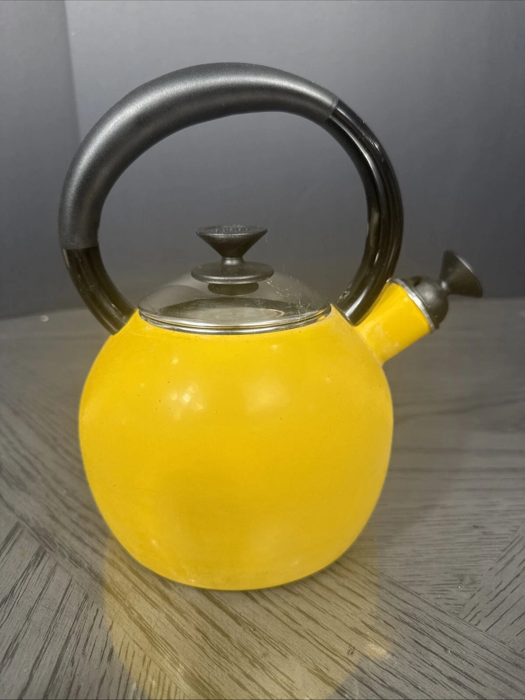 Copco Tea Kettle Pot Small Mini Yellow Enamel Whistling 1 Quart Used Clean