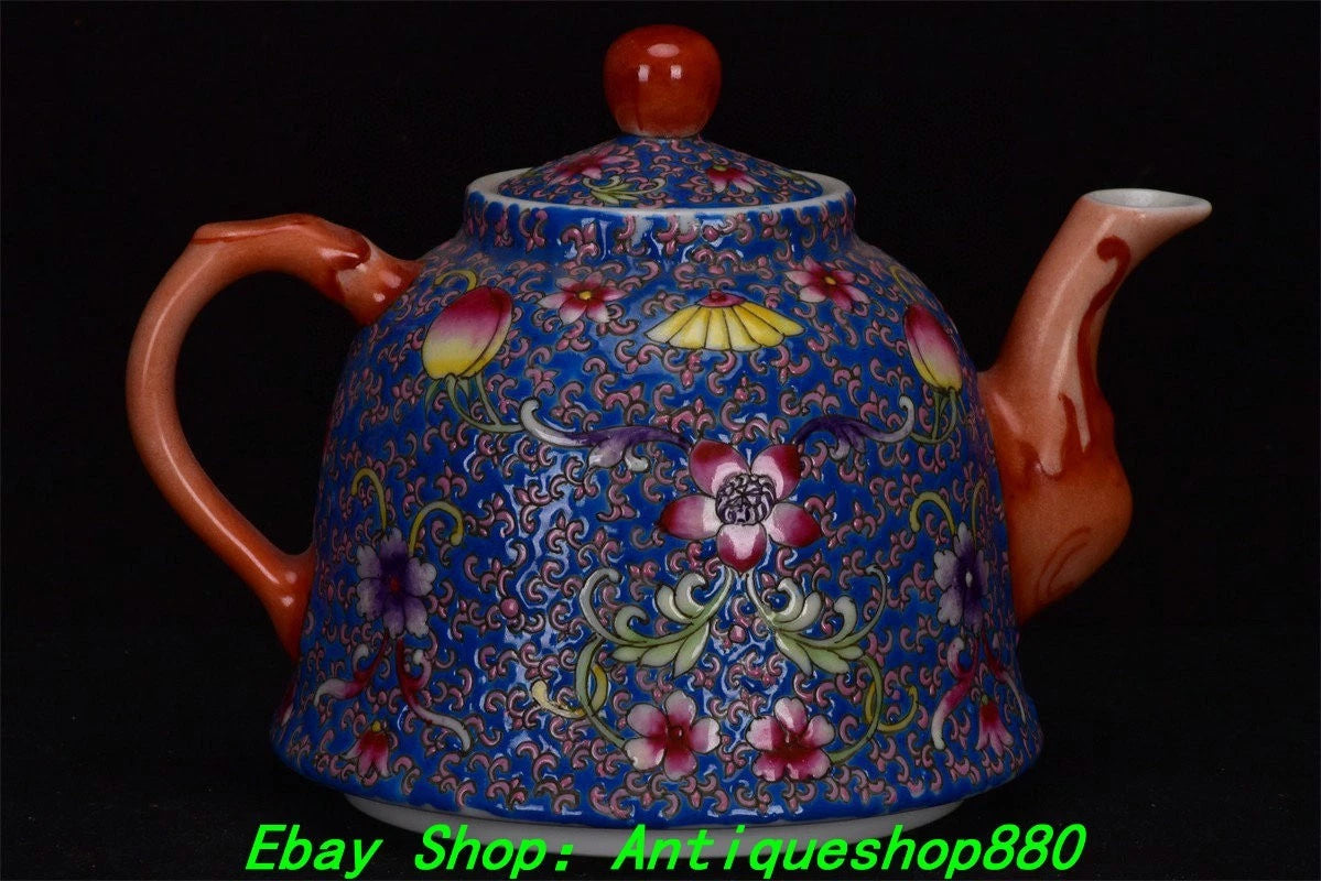 5.9''Qing Qinalong Marked Enamel Colour Porcelain Peach Wine Tea Pot Flagon