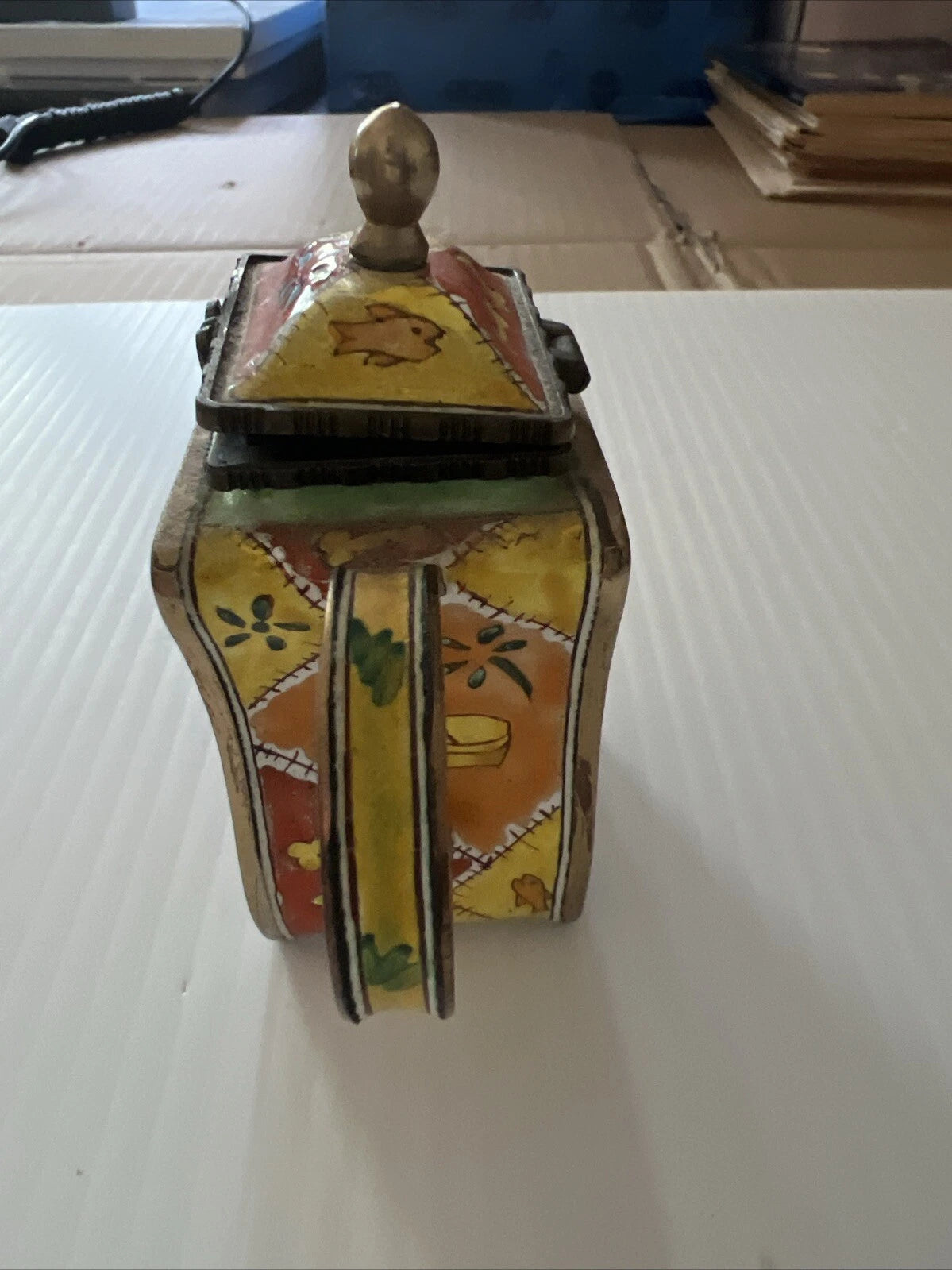 KELVIN CHEN Enamel Mini Copper Hand paint Teapot Cat And Dog Pattern