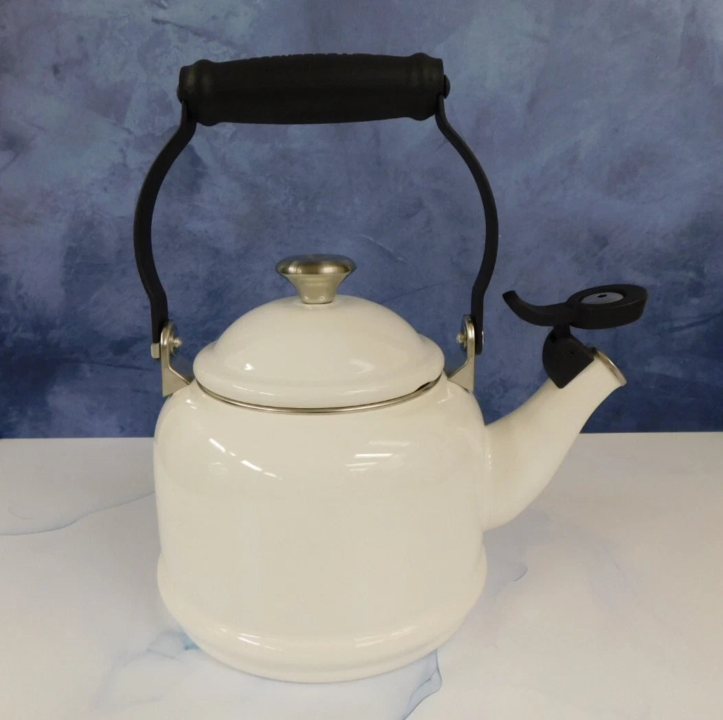 Le Creuset Enamel on Steel 1.25 Quart Demi Tea Kettle, White- New