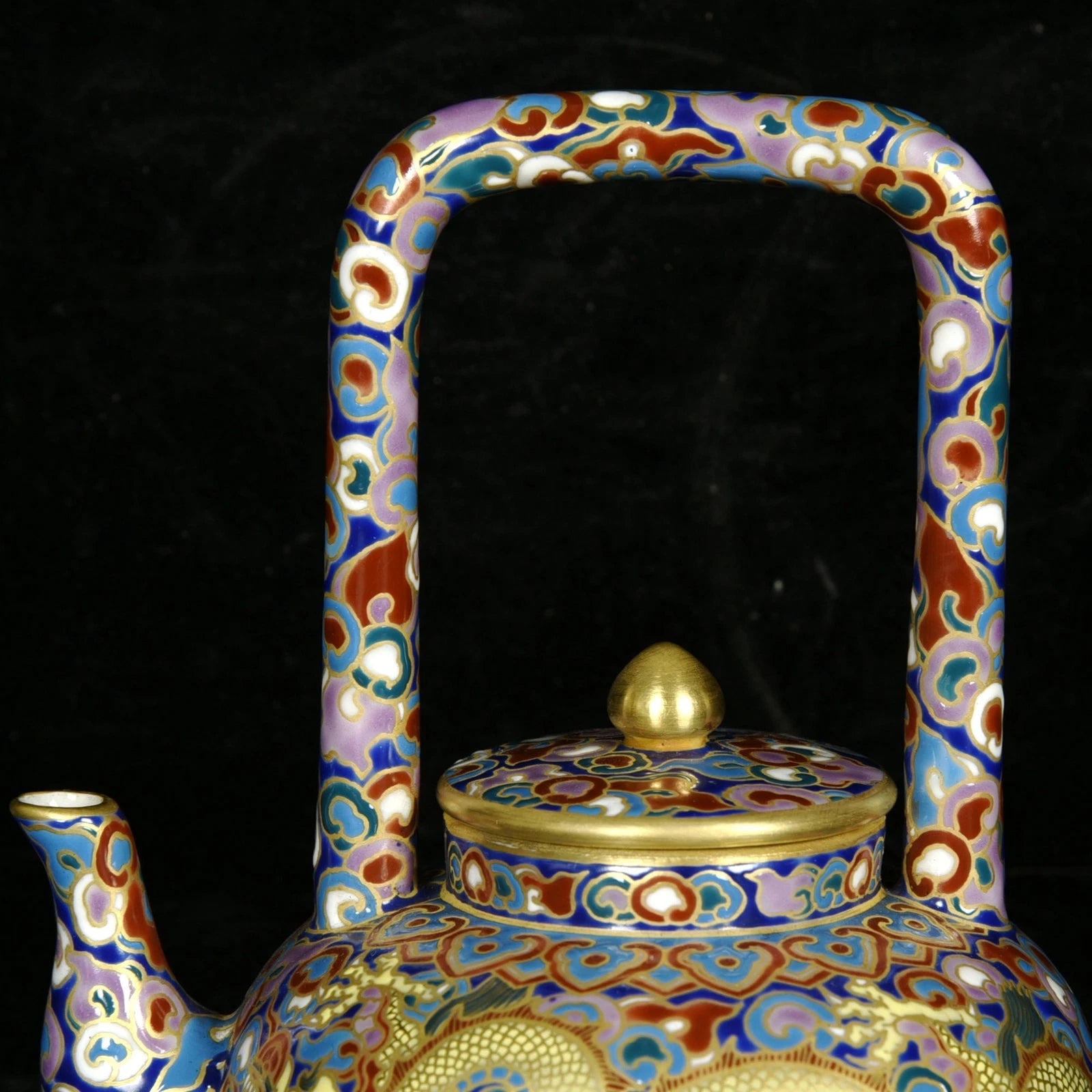 5.5" Old dynasty Porcelain qianlong mark colour enamels gilt cloud Dragon Teapot