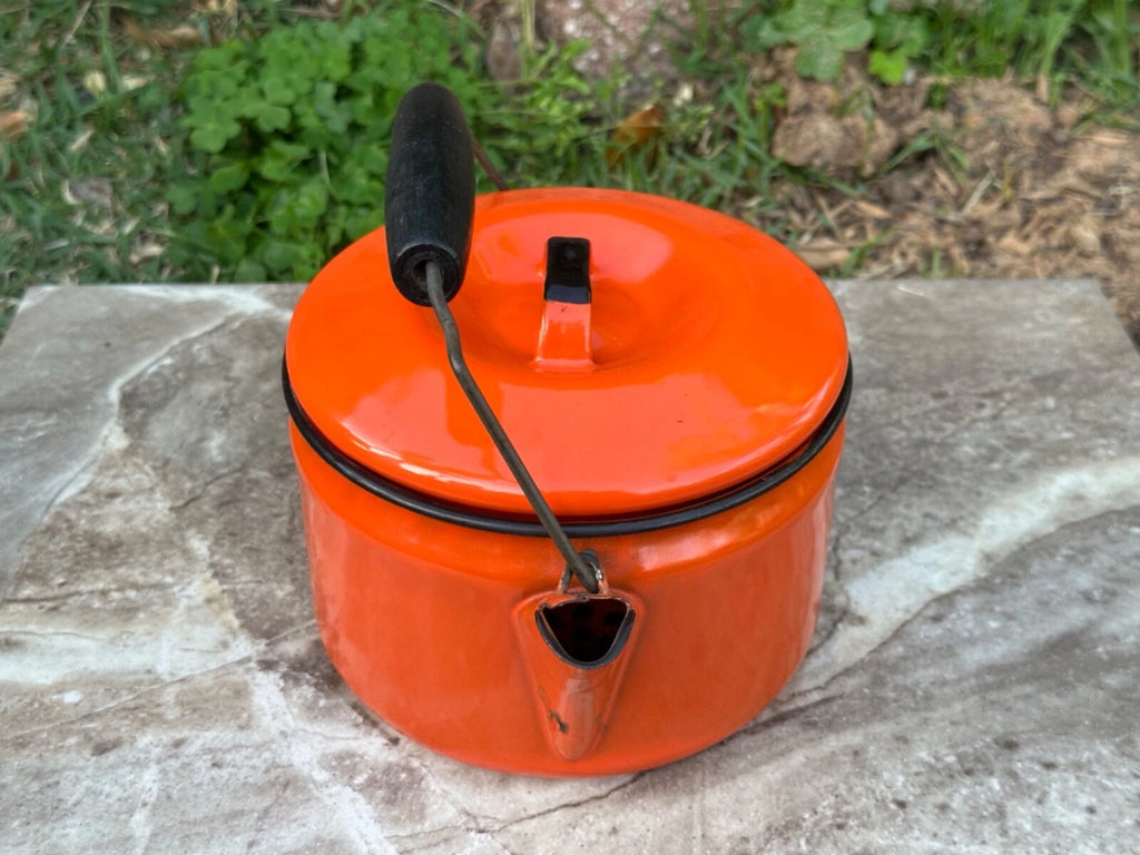 MCM Campfire Enamel Tea Kettle Coffee Pot Vintage Enamelware Teapot Bale Handle