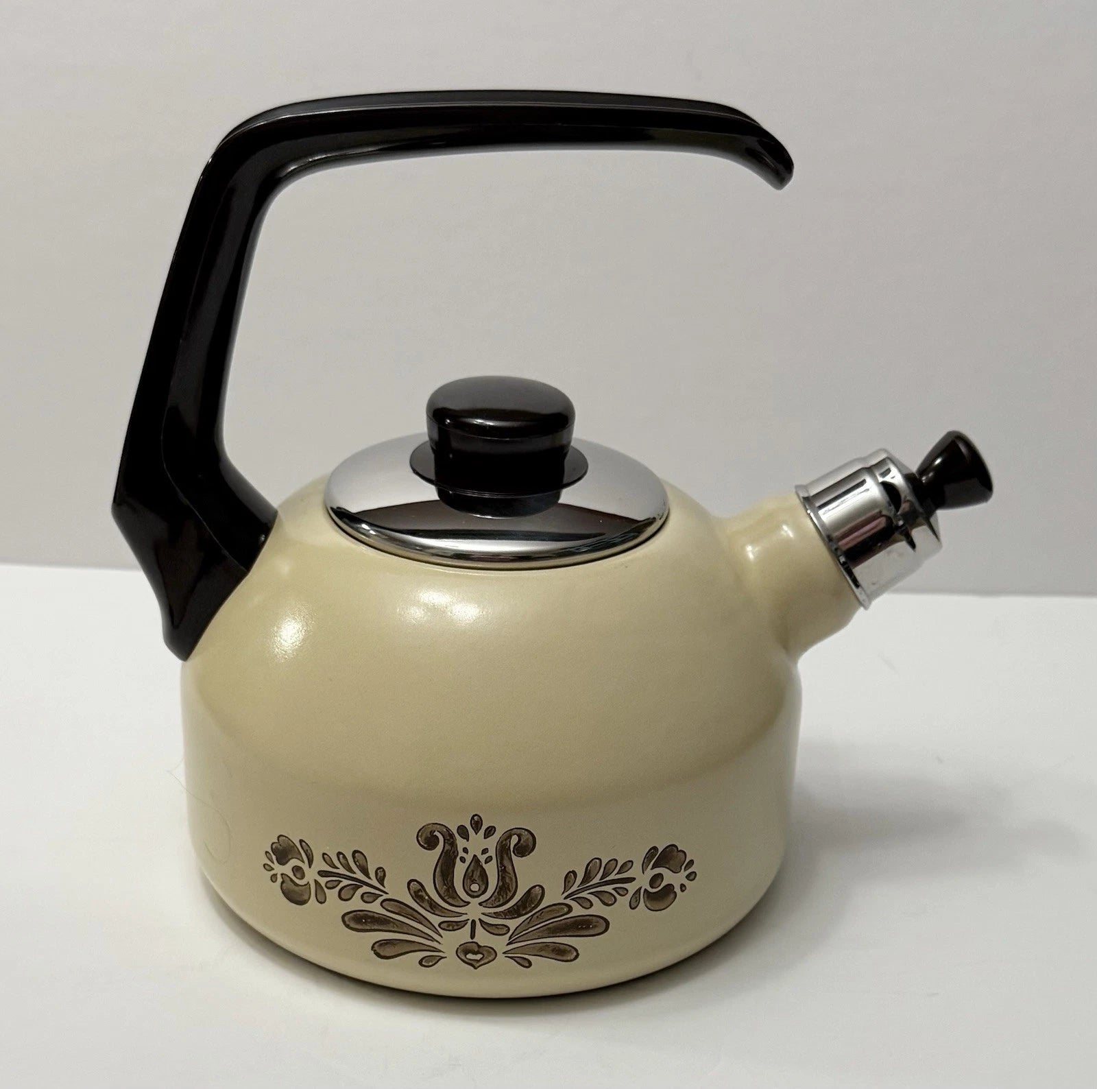 Vintage Pfaltzgraff Village Enamelware Whistling Tea Kettle MCM Tea Pot