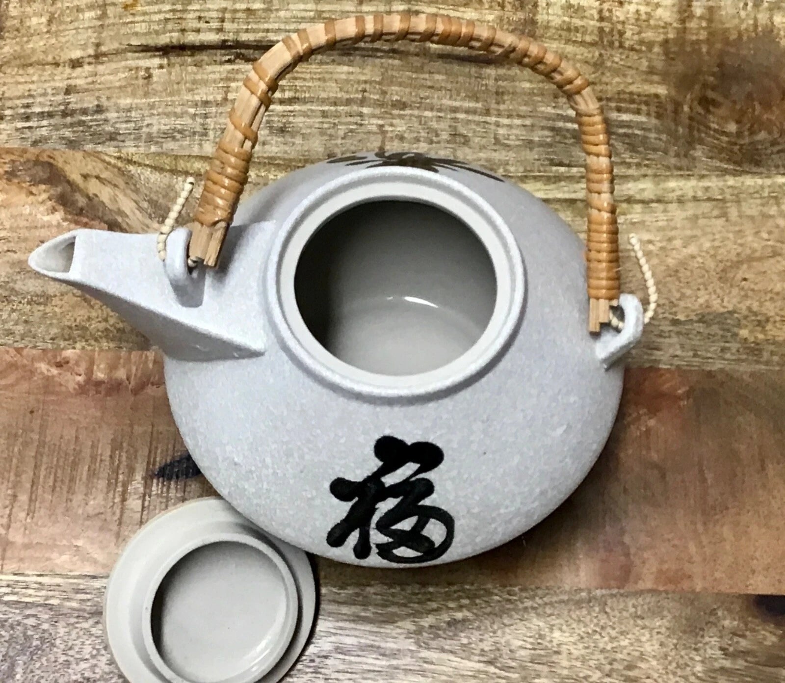 Vintage Made in Japan Teapot Enamel And Hand Painted Japanese Symbols