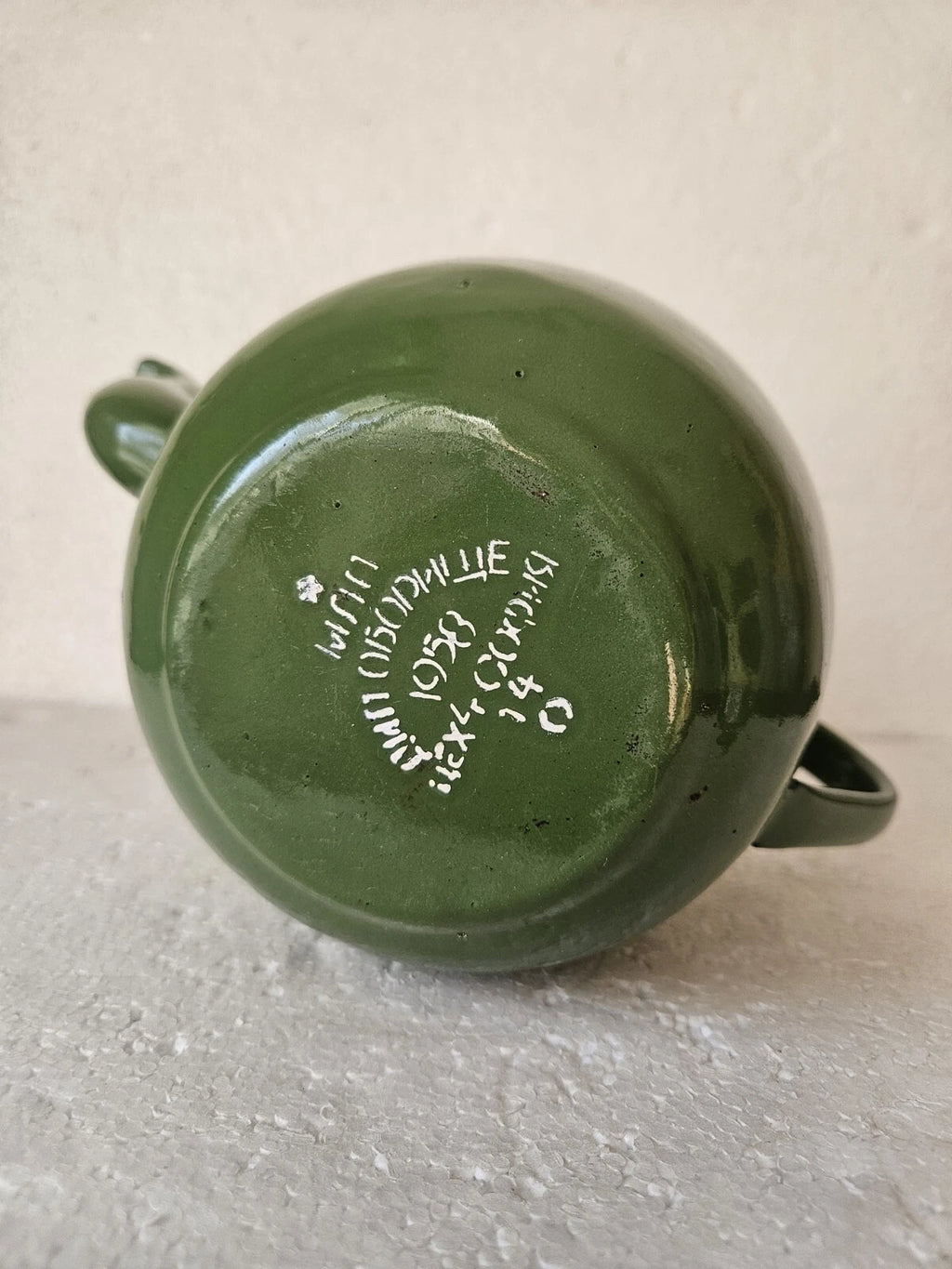 RRR RARE Vintage  Green Enamelware Teapot 1958