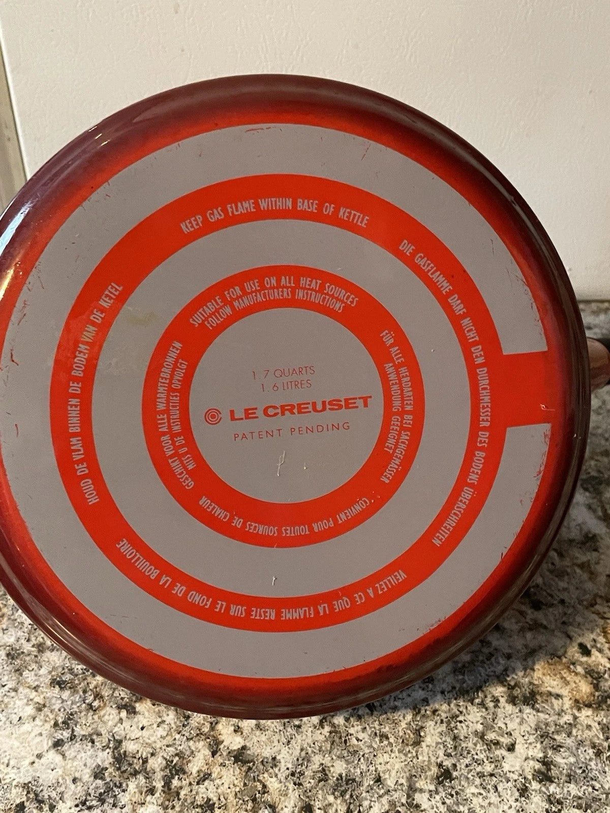 LE CREUSET Enamel On Steel Whistling Tea Kettle 1.7 Qt  Red Clean Good Cond