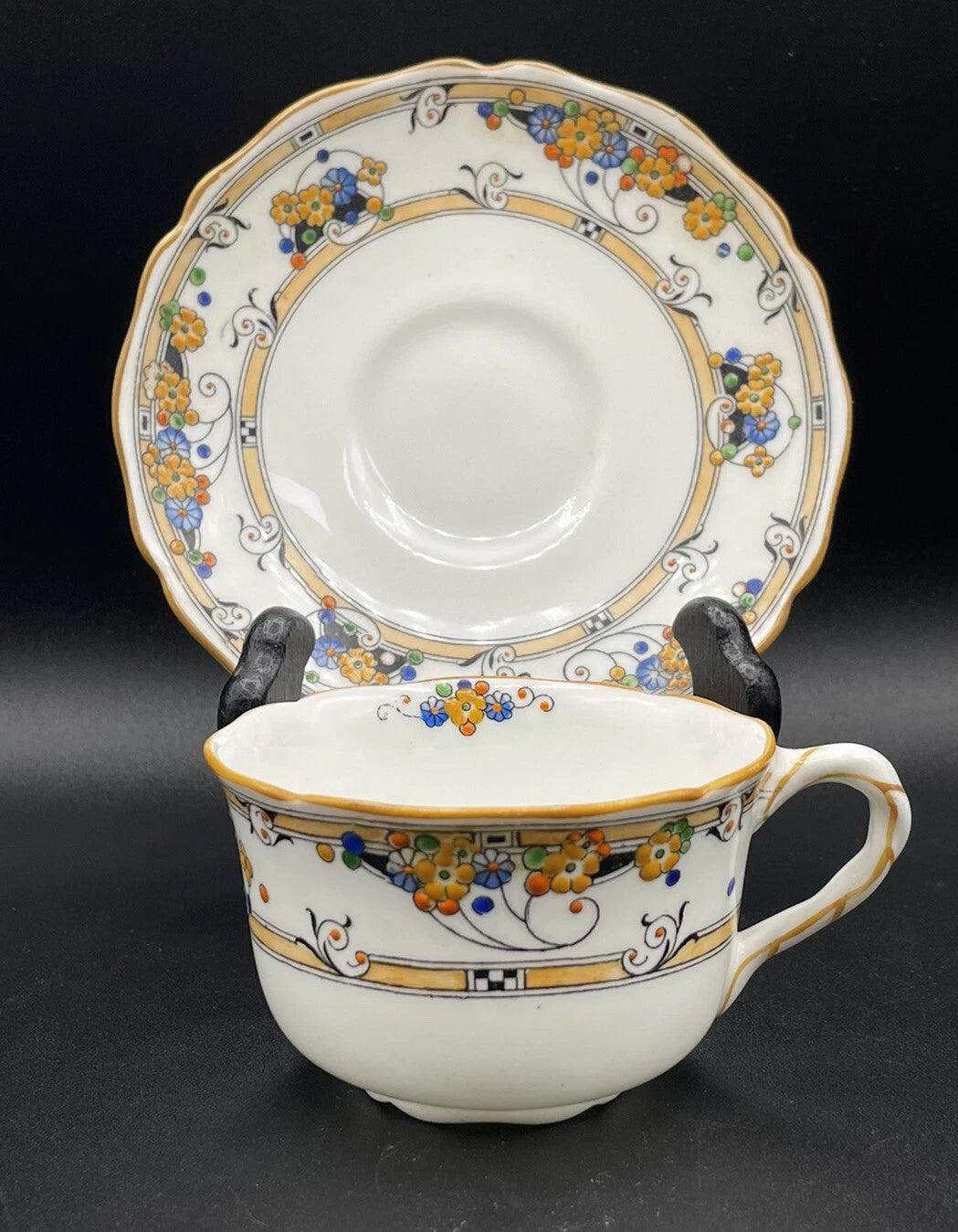 ROYAL DOULTON 1920s Art Deco Tea Set Floral Flowers Hand Painted Enameled