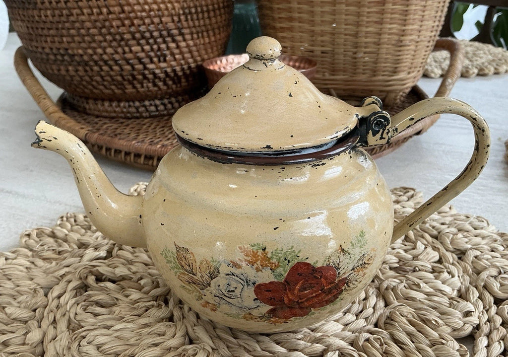 Vintage Enameled Teapot Metal From Yugoslavia